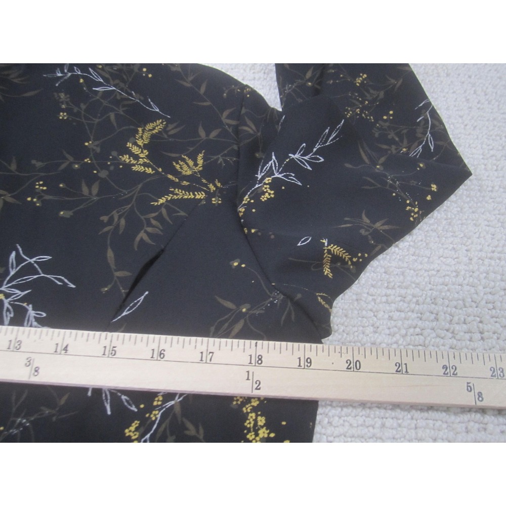 Leslie Fay Shirt Womens 8 Black Floral Print Button Front Long‎ Sleeve Tie Cuff - Picture 8 of 10